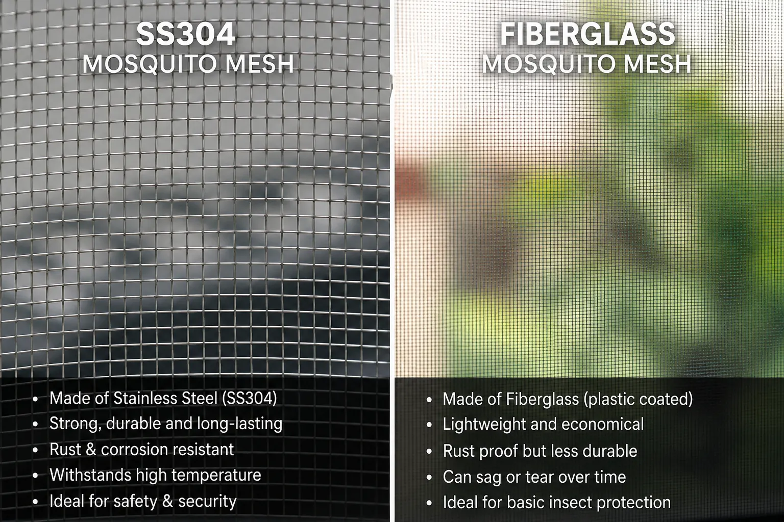 SS 304 vs Fiberglass Mosquito Mesh