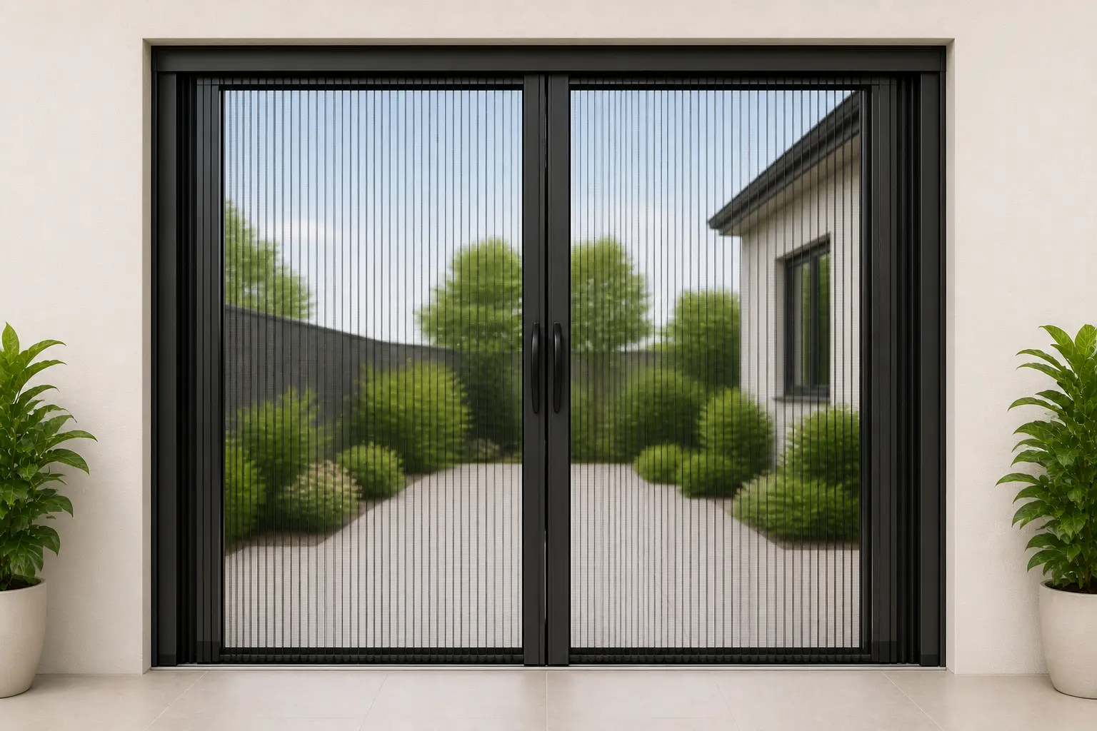 Double-sided centre-closing pleated mosquito net